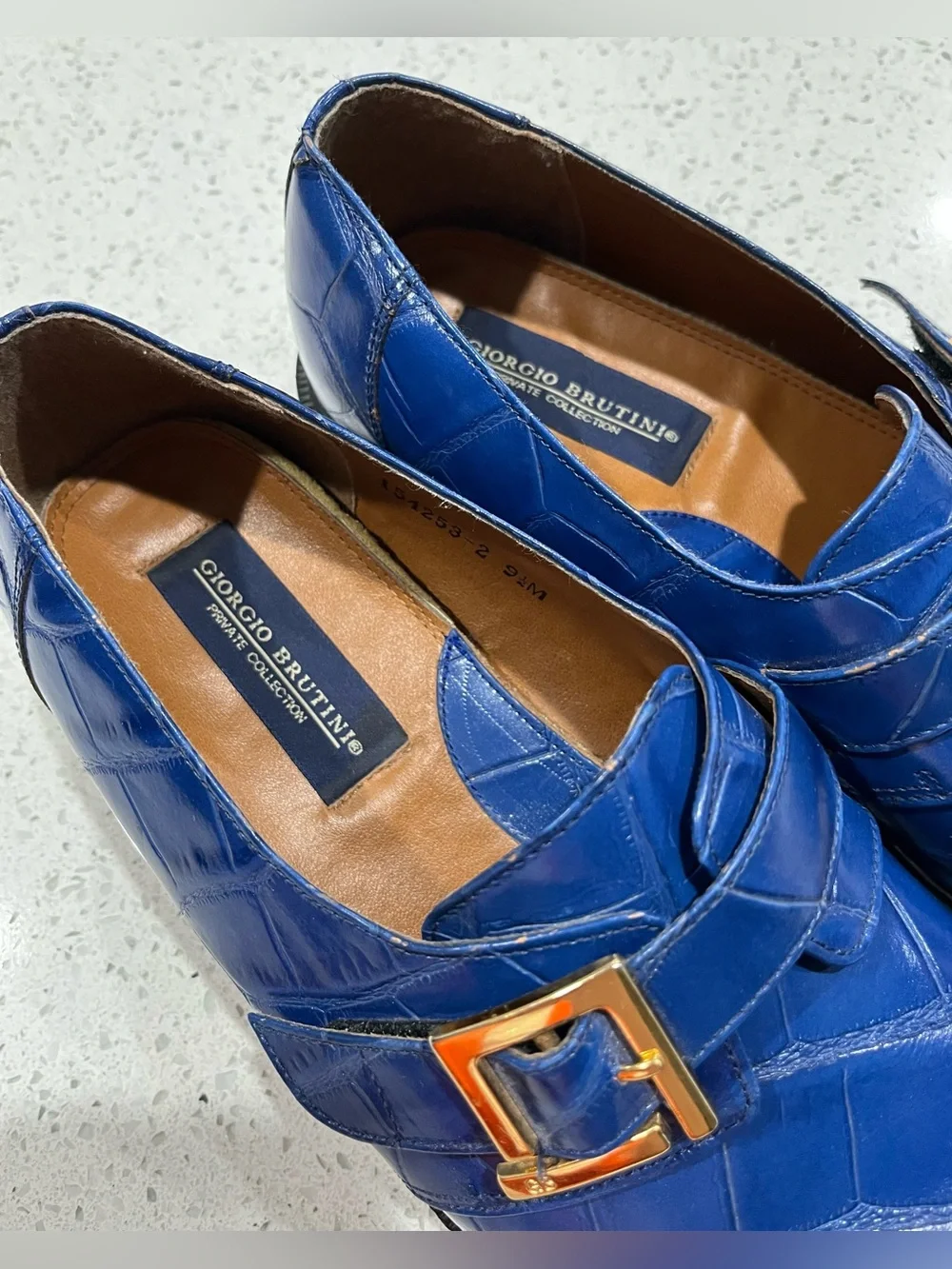 Georgio Brutini Men's Cobalt Blue Leather Crocodile Embossed Dress Shoes 9.5M